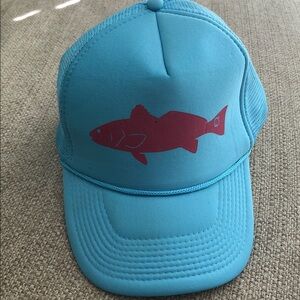 Nissin Blue Trucker Hat with Pink Fish Design
